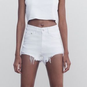 Zara hi-rise denim shorts in white